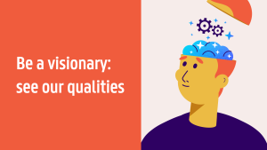 Illustration for the EBU awareness-raising video 'Be a visionary: see our qualities' - a person with an open mind full of gears and stars