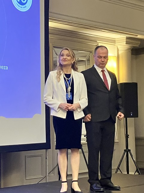 Andreja Veljača, Director, and Kruno Drenski, president, at CBU 80th Birthday, Sheraton, Zagreb