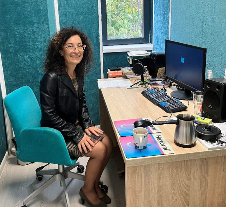 Rodica Ionica in her audio book recording studio