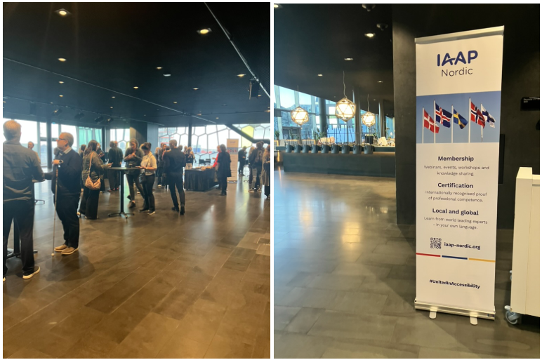 WAD Conference Break out session and IAAP banner at in the Hall of the Harpa Building