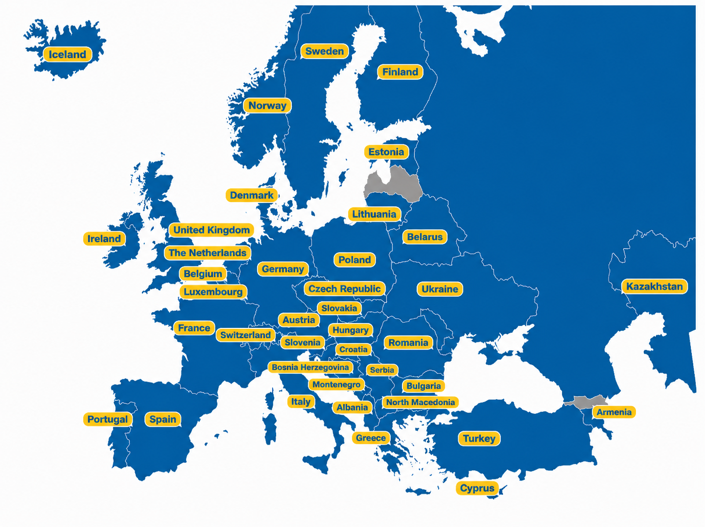 map of European Blind Union contries