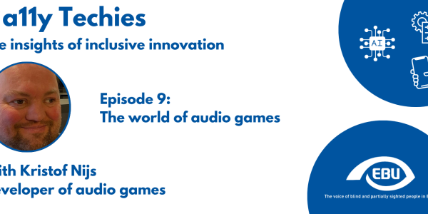 #a11y Techies banner of episode 9, featuring the segment's title and a picture of Kristof Nijs.